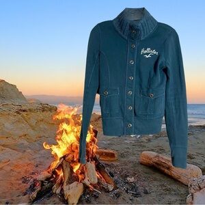 2018 Hollister Sweatshirt Blue Jacket with Knit Collar Size Small